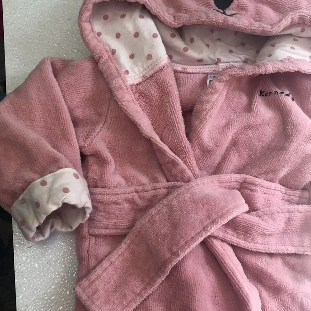 Carter's Infant Pink Bunny Hooded Robe 0-9 Months with name Kennedy on‎ it